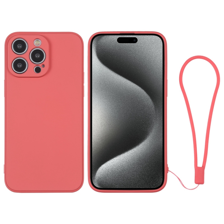 

For iPhone 15 Pro Silicone Phone Case with Wrist Strap(Orange Red)