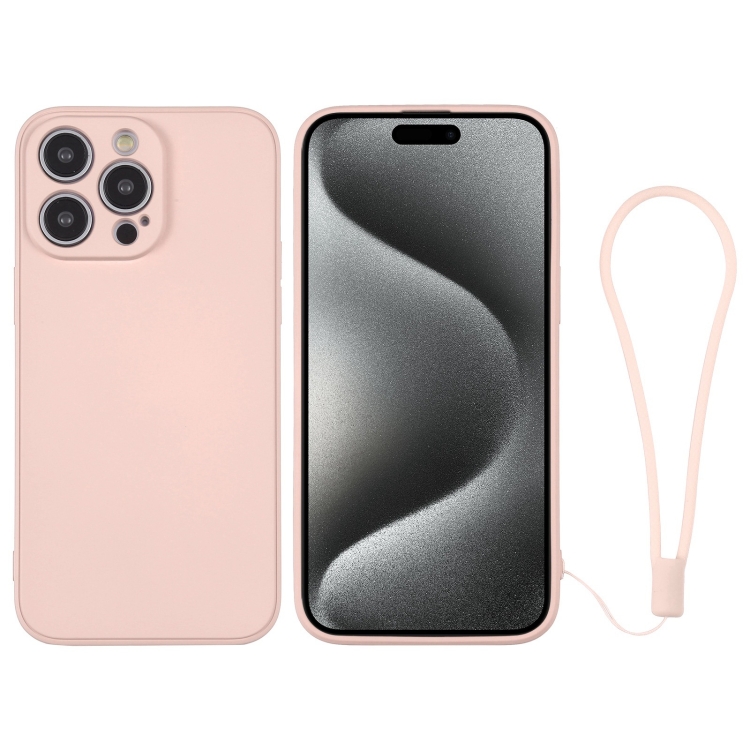 

For iPhone 15 Pro Silicone Phone Case with Wrist Strap(Pink)