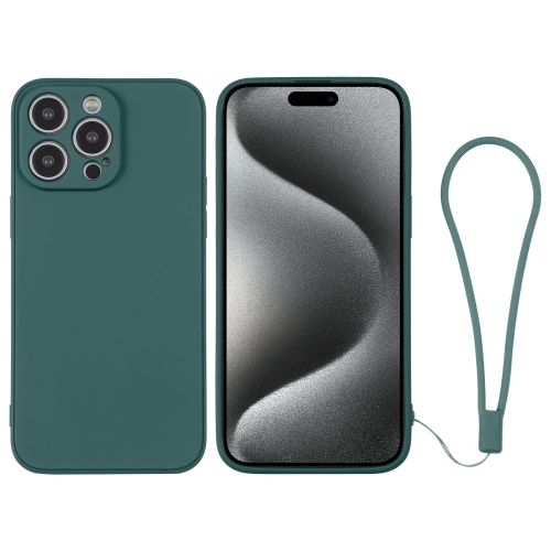 

For iPhone 15 Pro Silicone Phone Case with Wrist Strap(Deep Green)