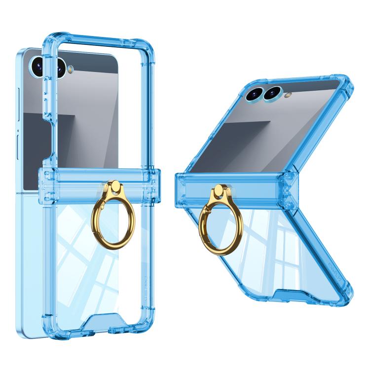 

For Samsung Galaxy Z Flip7 5G Gkk Airbag Hinge Silicone Phone Case with Ring Holder(Transparent Blue)