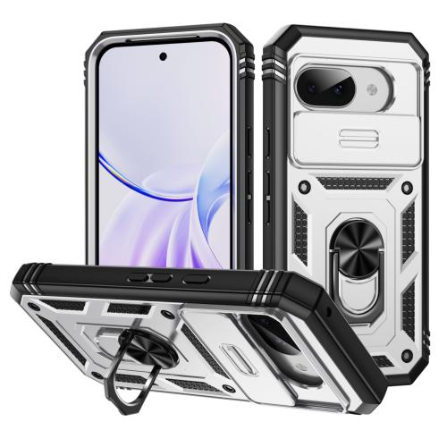 

For Google Pixel 9a Sliding Camshield TPU + PC Phone Case with Holder(White+Black)