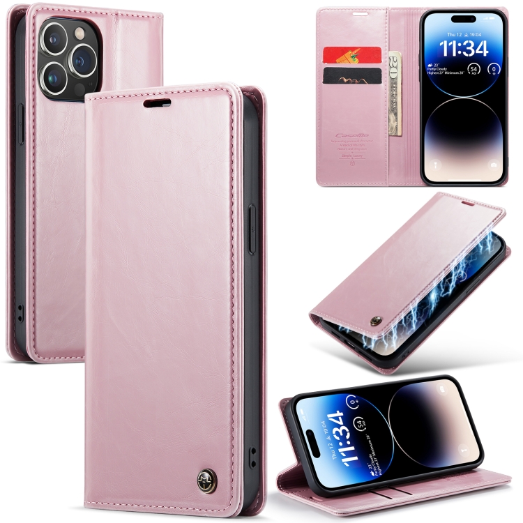 

For iPhone 15 Pro Max CaseMe 003 Crazy Horse Texture Leather Phone Case(Rose Gold)