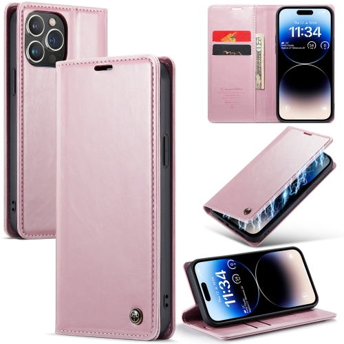 

For iPhone 15 Pro CaseMe 003 Crazy Horse Texture Leather Phone Case(Rose Gold)