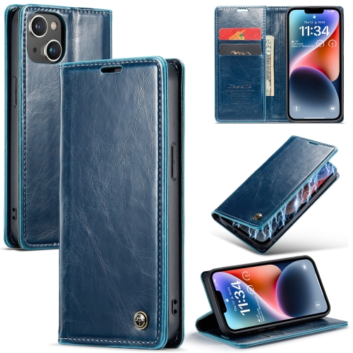 

For iPhone 15 Plus CaseMe 003 Crazy Horse Texture Leather Phone Case(Blue)