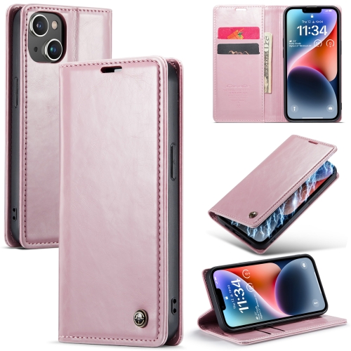

For iPhone 15 Plus CaseMe 003 Crazy Horse Texture Leather Phone Case(Rose Gold)