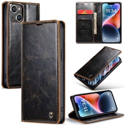 

For iPhone 15 Plus CaseMe 003 Crazy Horse Texture Leather Phone Case(Coffee)