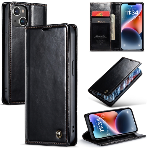 

For iPhone 15 Plus CaseMe 003 Crazy Horse Texture Leather Phone Case(Black)