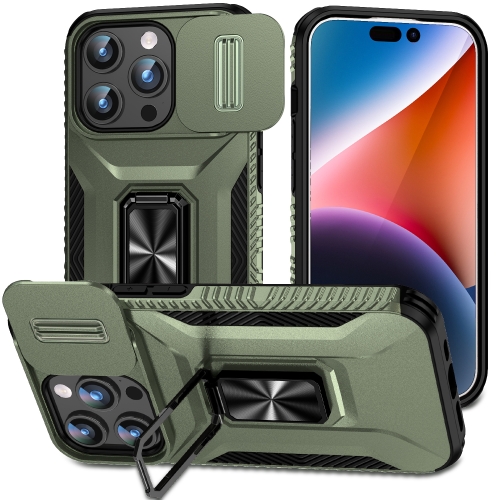 

For iPhone 15 Pro Max Sliding Camshield Holder Phone Case(Alpine Green)