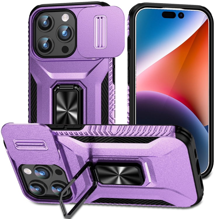 

For iPhone 15 Pro Max Sliding Camshield Holder Phone Case(Purple)