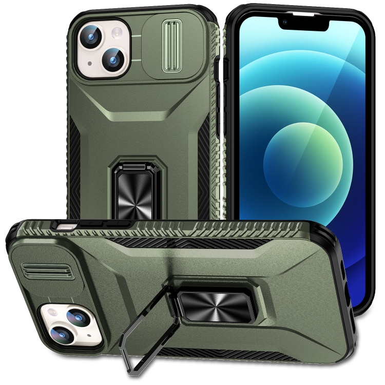 

For iPhone 15 Sliding Camshield Holder Phone Case(Alpine Green)