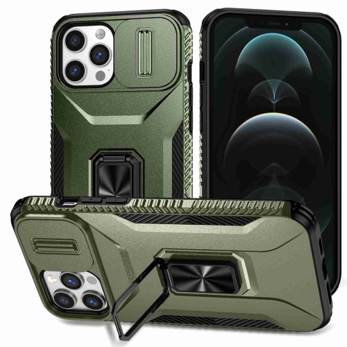 

For iPhone 12 Pro Max Sliding Camshield Holder Phone Case(Alpine Green)