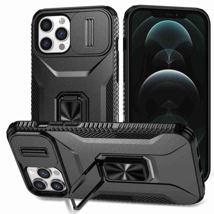 

For iPhone 12 Pro Max Sliding Camshield Holder Phone Case(Black)