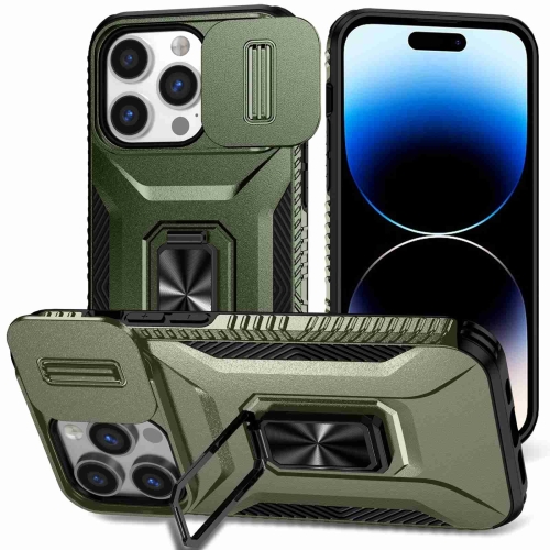 

For iPhone 13 Pro Max Sliding Camshield Holder Phone Case(Alpine Green)