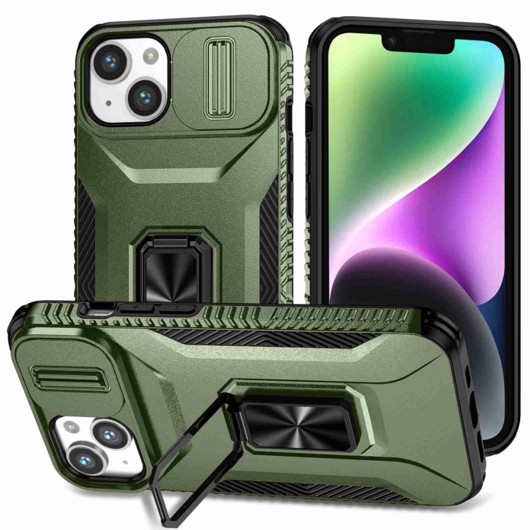

For iPhone 14 Sliding Camshield Holder Phone Case(Alpine Green)