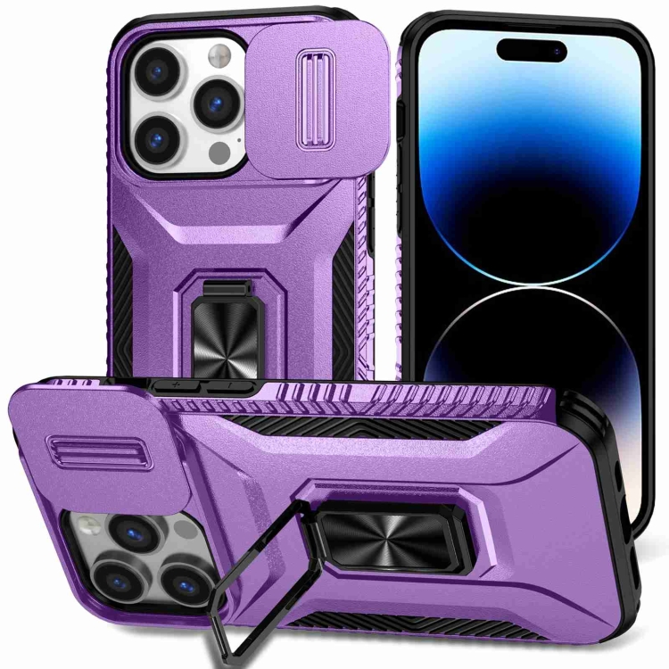 

For iPhone 14 Pro Sliding Camshield Holder Phone Case(Purple)
