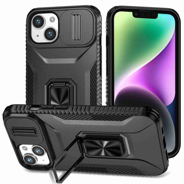 

For iPhone 14 Plus Sliding Camshield Holder Phone Case(Black)