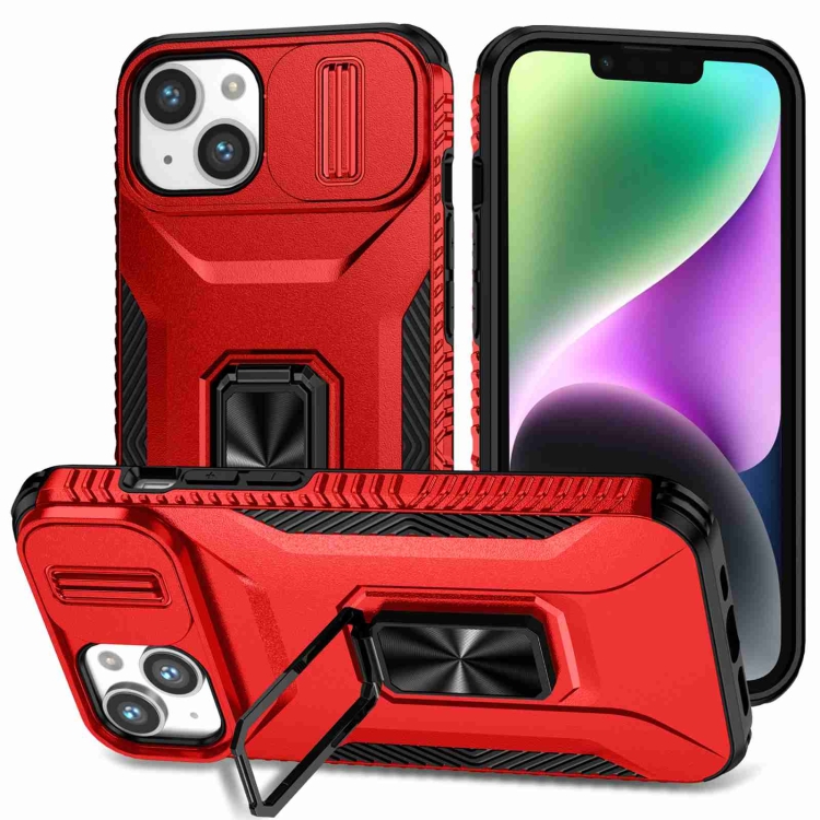 

For iPhone 14 Plus Sliding Camshield Holder Phone Case(Red)