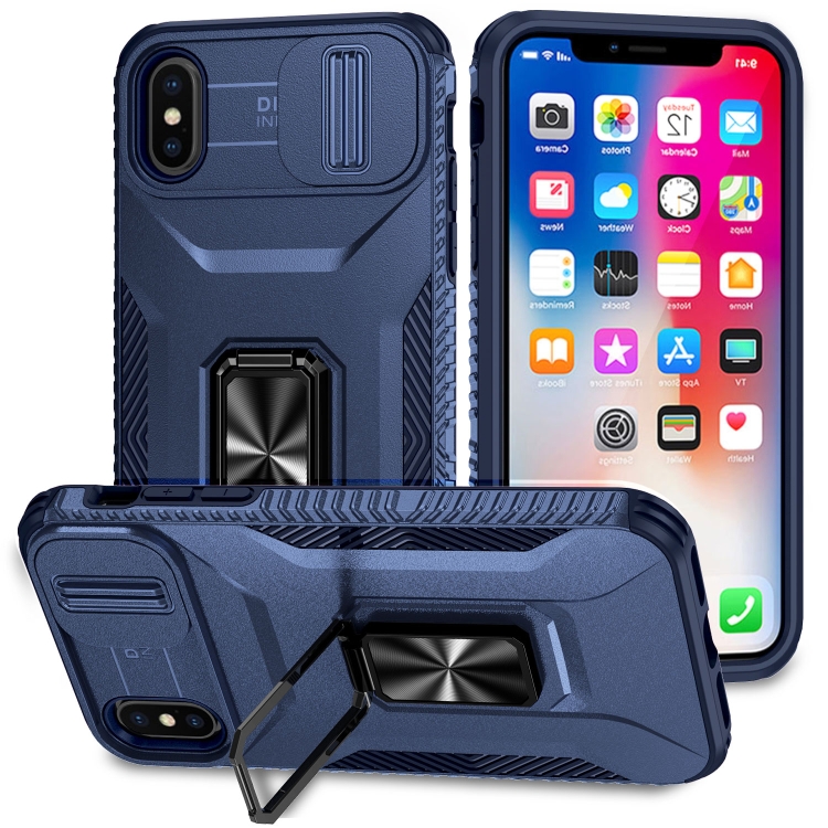 

For iPhone XS Sliding Camshield Holder Phone Case(Blue)