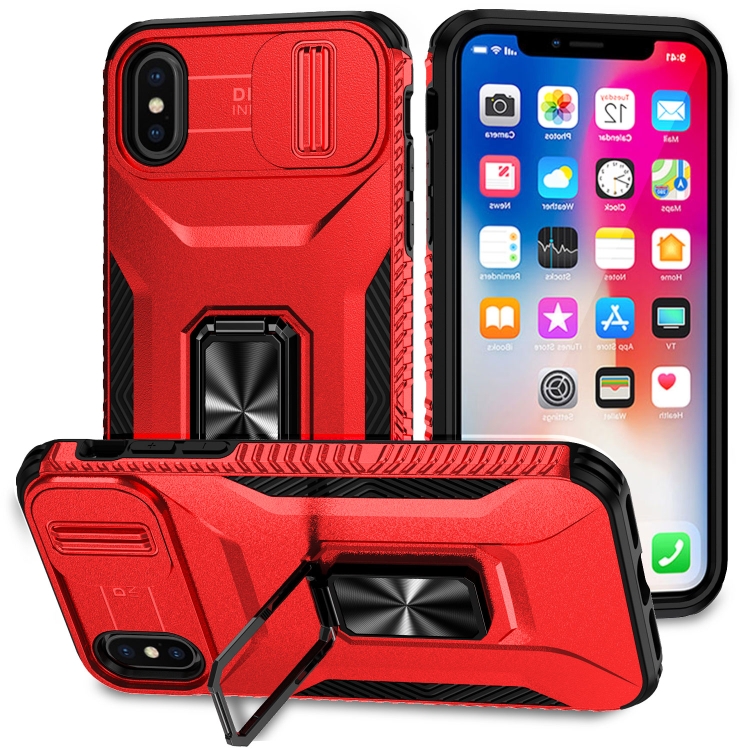 

For iPhone XS Max Sliding Camshield Holder Phone Case(Red)