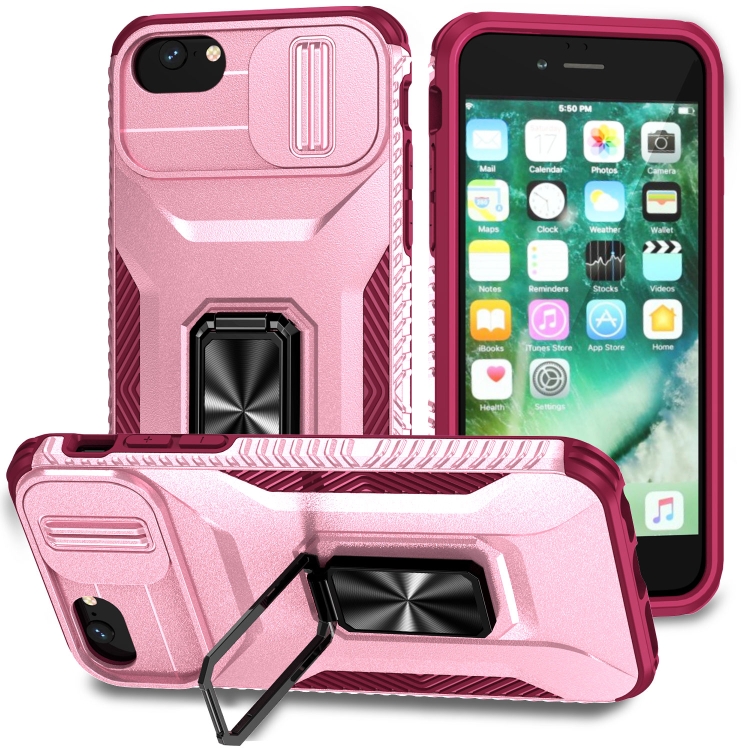 

For iPhone 7 Sliding Camshield Holder Phone Case(Pink + Rose Red)