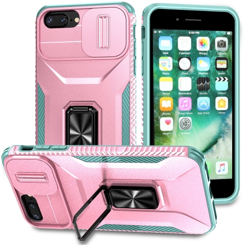 

For iPhone 7 Plus Sliding Camshield Holder Phone Case(Pink + Grey Green)