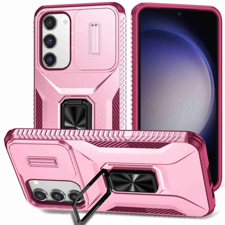 

For Samsung Galaxy S23+ 5G Sliding Camshield Holder Phone Case(Pink + Rose Red)