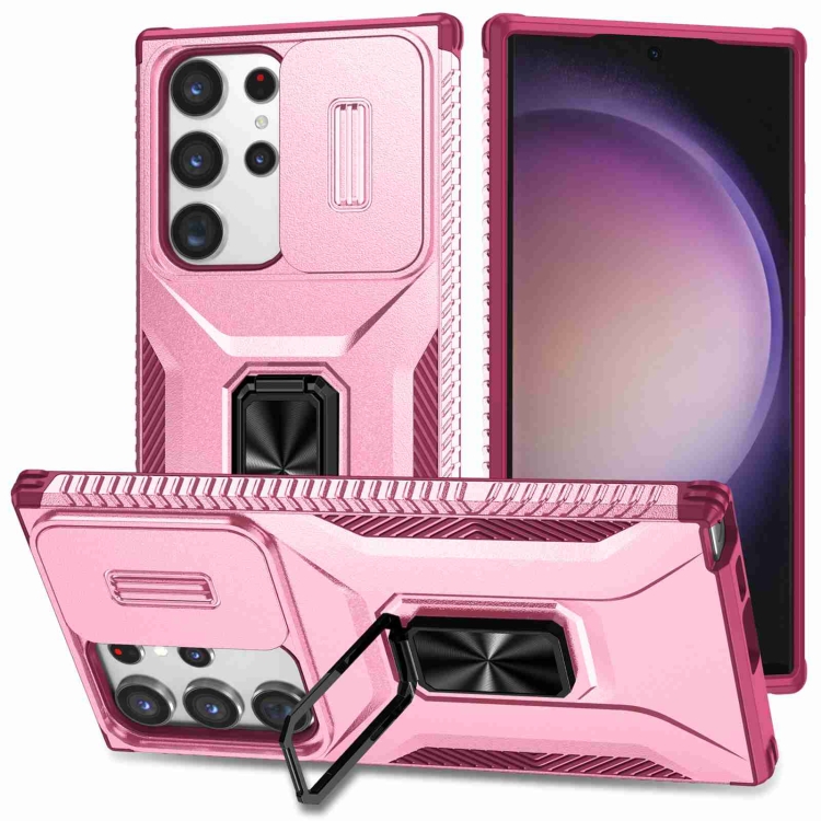 

For Samsung Galaxy S23 Ultra 5G Sliding Camshield Holder Phone Case(Pink + Rose Red)