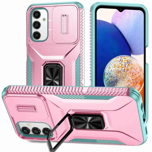

For Samsung Galaxy A14 5G Sliding Camshield Holder Phone Case(Pink + Grey Green)