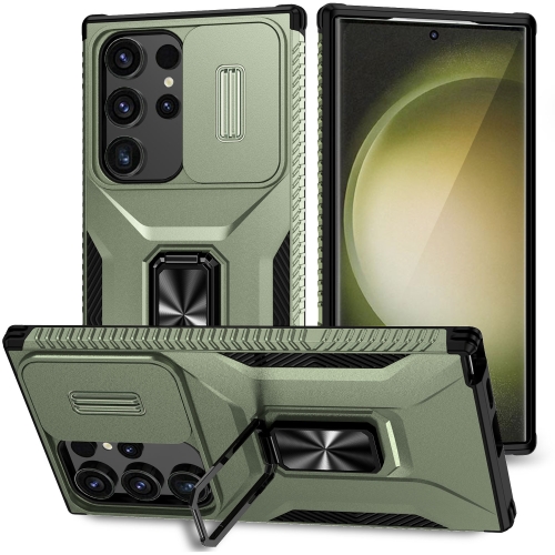 

For Samsung Galaxy S24 Ultra 5G Sliding Camshield Holder Phone Case(Alpine Green)