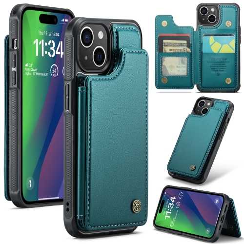 

For iPhone 15 Plus CaseMe C22 Card Slots Holder RFID Anti-theft Phone Case(Blue Green)