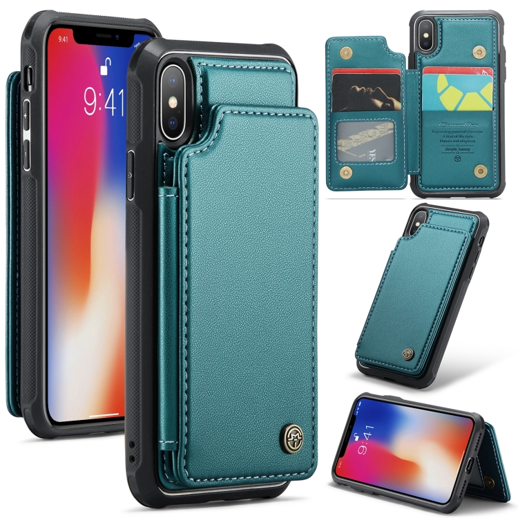 

For iPhone XS / X CaseMe C22 Card Slots Holder RFID Anti-theft Phone Case(Blue Green)