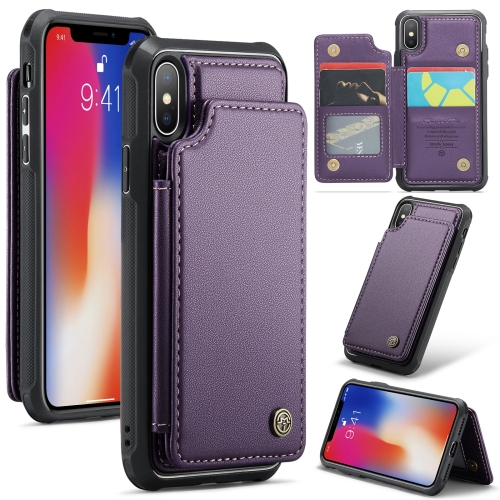 

For iPhone XS / X CaseMe C22 Card Slots Holder RFID Anti-theft Phone Case(Purple)