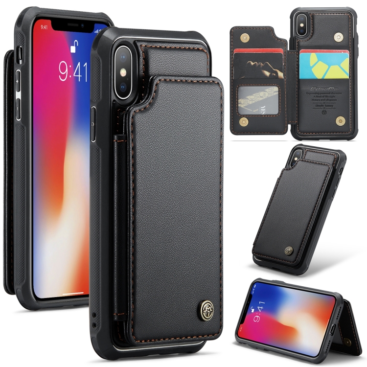 

For iPhone XS / X CaseMe C22 Card Slots Holder RFID Anti-theft Phone Case(Black)