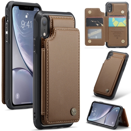 

For iPhone XR CaseMe C22 Card Slots Holder RFID Anti-theft Phone Case(Brown)