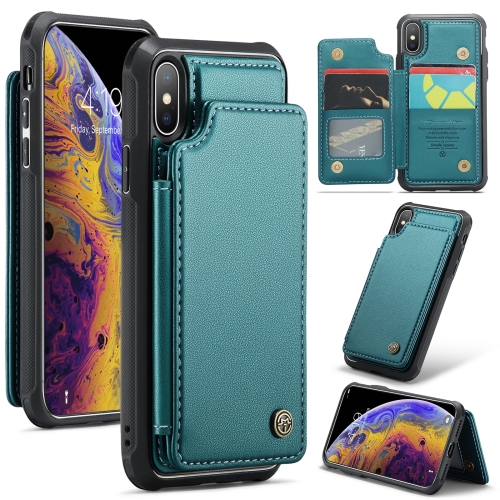 

For iPhone XS Max CaseMe C22 Card Slots Holder RFID Anti-theft Phone Case(Blue Green)