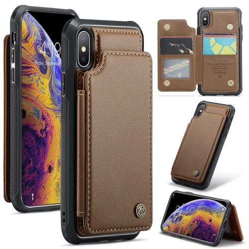 

For iPhone XS Max CaseMe C22 Card Slots Holder RFID Anti-theft Phone Case(Brown)