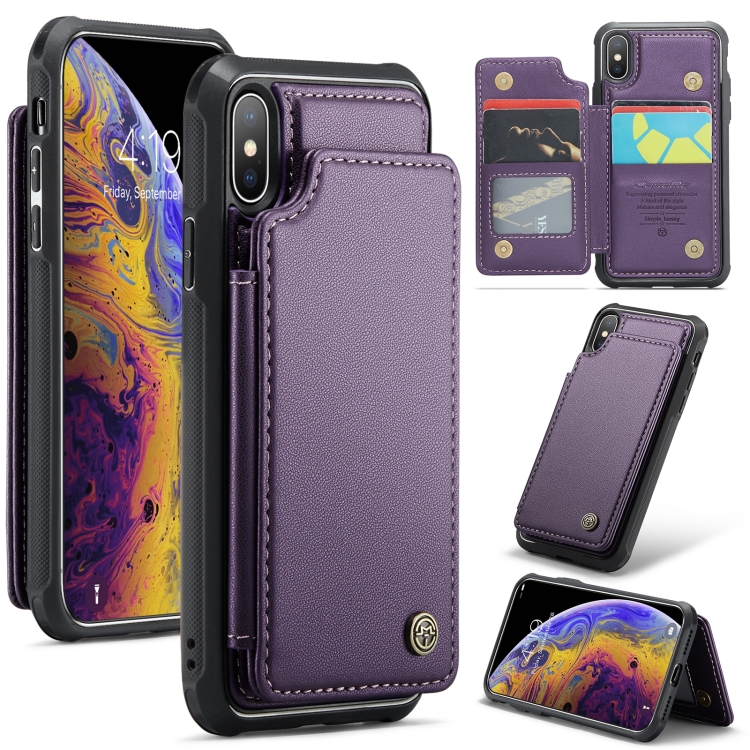 

For iPhone XS Max CaseMe C22 Card Slots Holder RFID Anti-theft Phone Case(Purple)