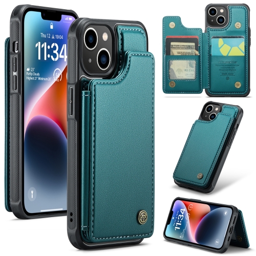 

For iPhone 14 CaseMe C22 Card Slots Holder RFID Anti-theft Phone Case(Blue Green)