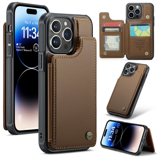

For iPhone 14 Pro CaseMe C22 Card Slots Holder RFID Anti-theft Phone Case(Brown)