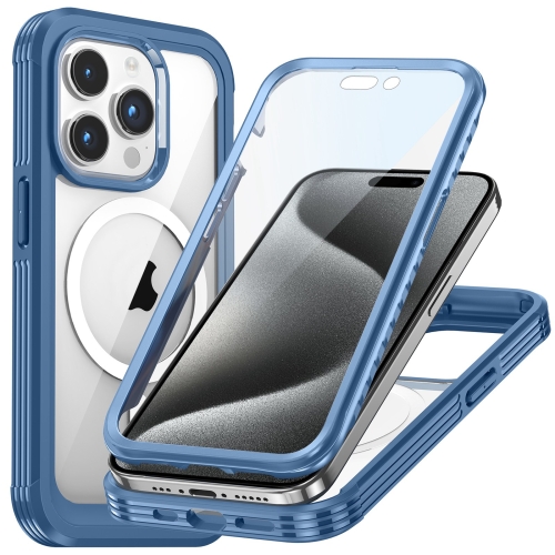 For iPhone 15 Pro Max Life Waterproof MagSafe Magnetic Rugged Phone Case(Blue) hodedah 5 shelf 5 door multipurpose cabinet brown，perfect for home and office slim and versatile design rugged and durable
