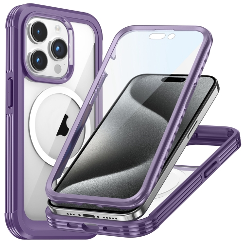 

For iPhone 15 Pro Life Waterproof MagSafe Magnetic Rugged Phone Case(Purple)