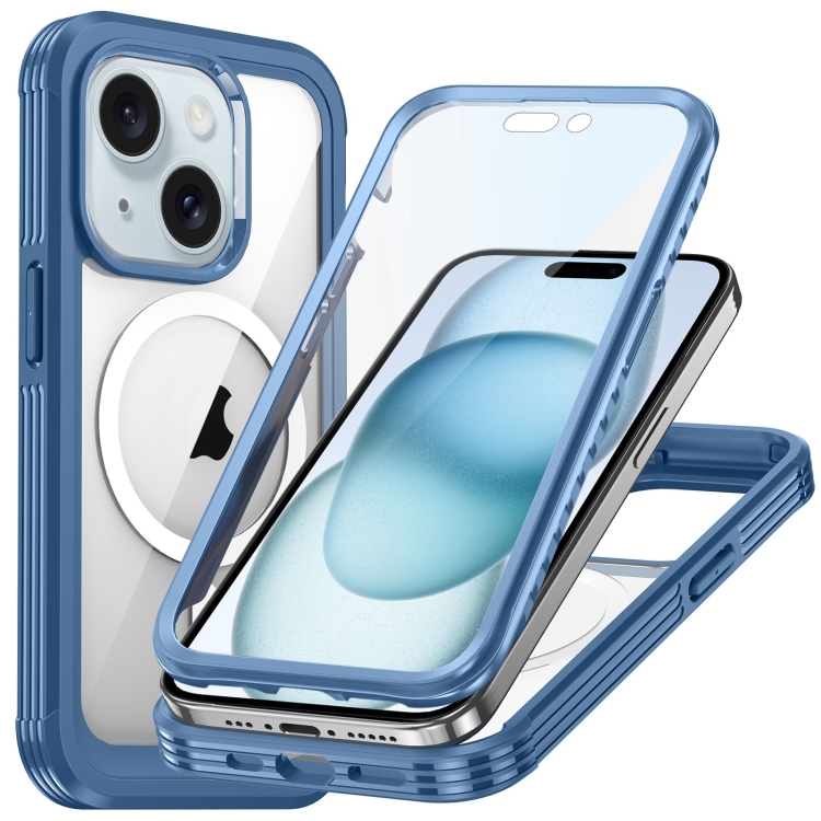 

For iPhone 15 Plus Life Waterproof MagSafe Magnetic Rugged Phone Case(Blue)