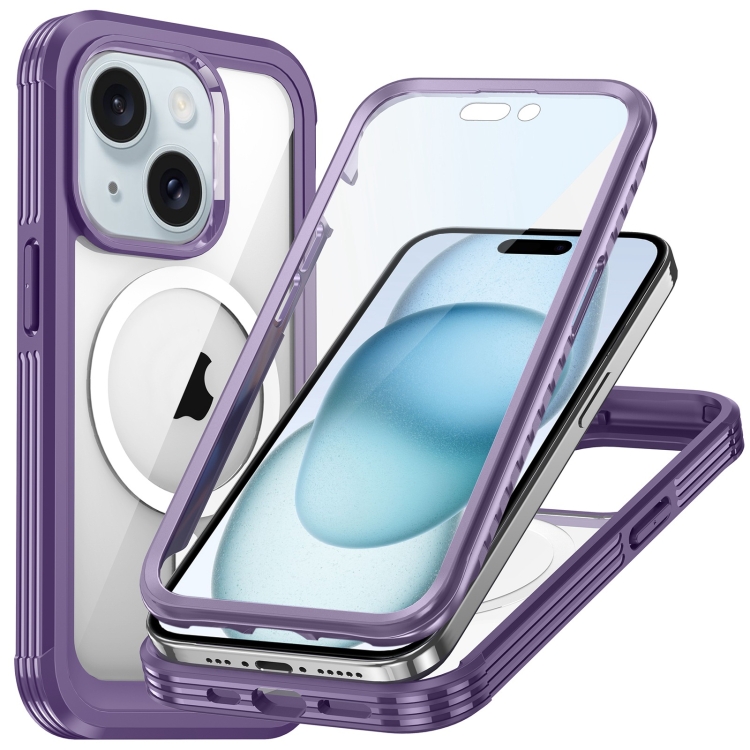 

For iPhone 15 Plus Life Waterproof MagSafe Magnetic Rugged Phone Case(Purple)