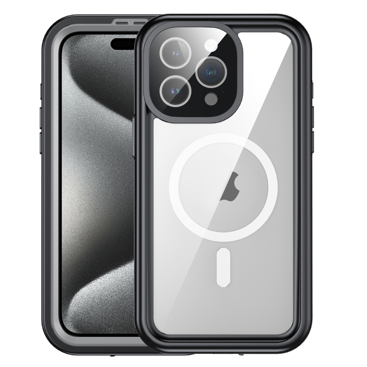 

For iPhone 15 Pro IP68 Waterproof MagSafe Magnetic Phone Case(Black)