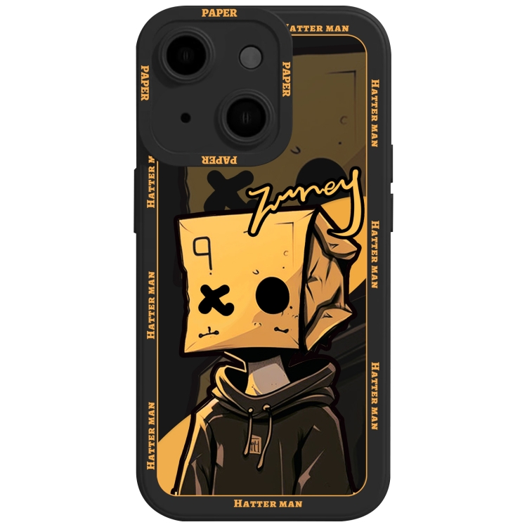 

For iPhone 15 Plus Liquid Angel Eyes Paper Bag Man TPU Phone Case(Black)