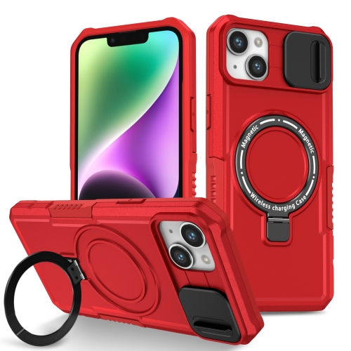 

For iPhone 14 Plus Sliding Camshield Magsafe Holder TPU Hybrid PC Phone Case(Red)