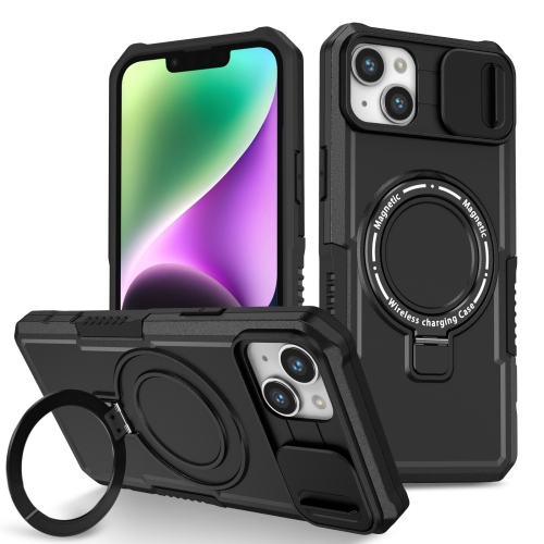 

For iPhone 14 Sliding Camshield Magsafe Holder TPU Hybrid PC Phone Case(Black)