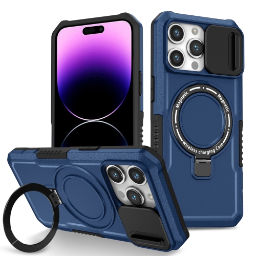 

For iPhone 14 Pro Sliding Camshield Magsafe Holder TPU Hybrid PC Phone Case(Royal Blue)