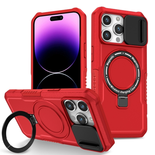 

For iPhone 14 Pro Sliding Camshield Magsafe Holder TPU Hybrid PC Phone Case(Red)
