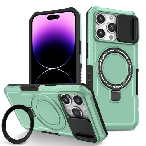 

For iPhone 14 Pro Sliding Camshield Magsafe Holder TPU Hybrid PC Phone Case(Light Blue)
